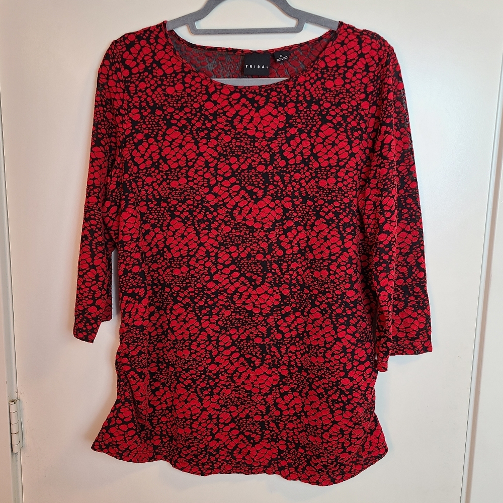 TRIBAL BRAND: 3/4 Sleeve Red Textured Blouse‎